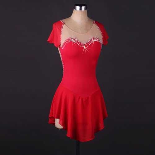 Vestido de patinação no gelo para meninas com gola redonda e sem mangas para patinação no gelo para