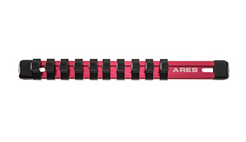 Ares 70135-3/8-Inch Drive Red 9.84-Inch Aluminum Socket Organizer - Store Up To 10 Sockets And Keep Your Tool Box Organized - Sockets Will Not Fall Off This Rail #TOP5