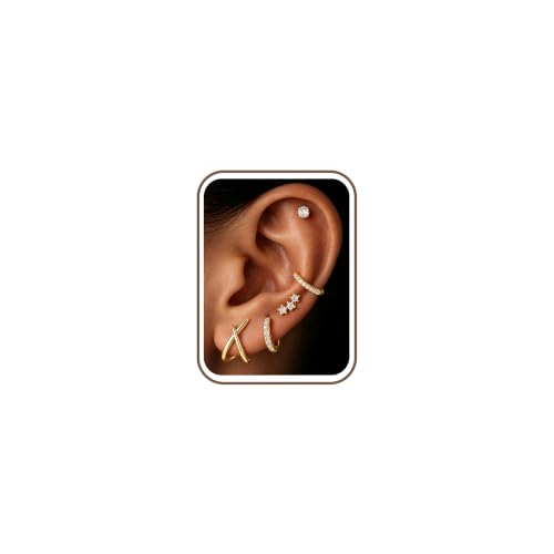 Image of Turandoss 5 Pairs 14K Gold Plated Hoop Earring Sets for Women