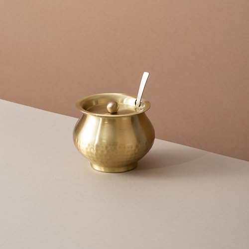 veda essentials. Premium Brass Ghee Pot with Tin Coating | Traditional Handcrafted Storage Jar for Ghee and Oil | Durable and Corrosion Resistant Kitchenware