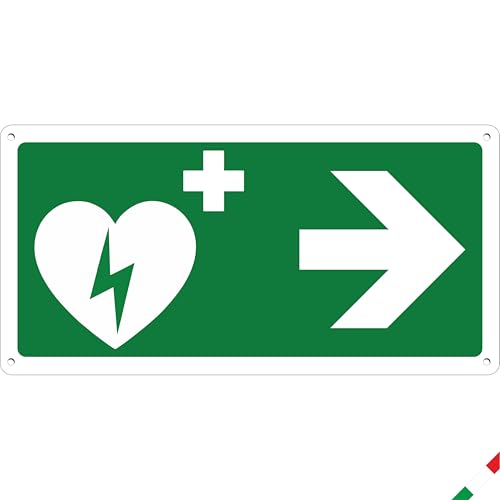 Pubblimania Defibrillator Sign with Right Arrow | Aluminium Composite Sign 3mm Outdoor-Inner (AED Right Arrow, 1 Unit)