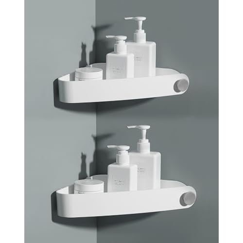 Sotfamily Plastic Shower Caddy Corner (for 90° Only), 2 Pack Adhesive Corner Shower Shelves for Bathroom Organizers and Storage, White