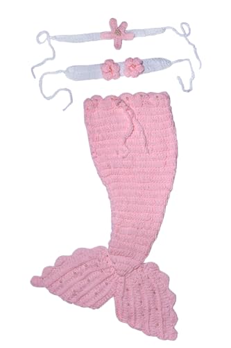 Matissa Baby Kleinkind Neugeborenen Hand gestrickt häkeln Strickmütze Hut Kostüm Baby Fotografie Requisiten Props (Rosa Meerjungfrau)