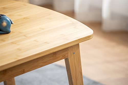 Smart Natural Bamboo Expandable Nesting Coffee Table Set, Square With Round Corner Shape Design, Stackable Sofa Side Tea Table, Accent Couch Side Dinning Table For Living Room, Office, Apartment #TOP5