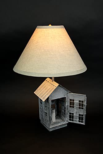 Set-of-2-Rustic-Galvanized-Grey-Metal-House-Shaped-Table-Lamps-with-Accent-Lights-15-Inch-Beige-Fabric-Shades-Country-Farmhouse-Decor-22-Inches-High Set of 2 Rustic Galvanized Grey Metal House Shaped Table Lamps with Accent Lights 15 Inch Beige Fabric Shades Country Farmhouse Decor 22 Inches High
