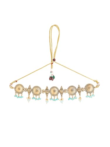 Image of Yellow Chimes Jewellery Set for Women Traditional Gold Plated Choker Necklace Set For Women I Eternal Classics | Ethnic Style Blue Beads Choker Set I Birthday Anniversary Gift for Women Wife