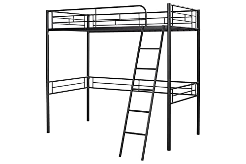 Lifeand Sturdy Twin Size Metal Loft Bed With Built-In Ladder And Guardrails For Space-Saving Solution In Kids' And Teens' Rooms,Black #TOP5