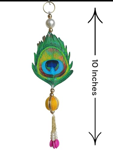 Image of Handcrafted Decorative Wall Decor Peacock Feather Hanging Ornament for Ganpati Diwali Navratri and Pooja Setup for Home Entrance Mandir Temple Decor (Set of 6)