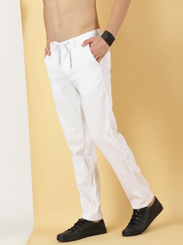 Image of Thomas Scott Men's | Solid | Light Weight | Breathable Fabric | Elasticated Waist | Mid Rise | Regular Fit | Cotton Blend | Button with Drawstring | Chino Trouser | Pants