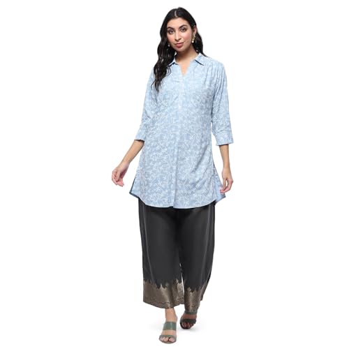 Image of BIBA Women Straight Mid Rise Art Silk Palazzo