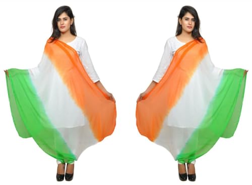 Kalakriti Women's Tie-Dye Chiffon Fabric Dupatta (Set of 2) Tricolour Tiranga chunni 2.25 mtr