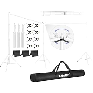 EMART Backdrop Stand, 20x7ft(WxH) Large Adjustable Backdrop Stand for Paties,Wedding, Photo Studio Background Stand Support Kit with 308° Angle Rotatable Connector, 8 Backdrop Clamps, 3 Sandbags-White