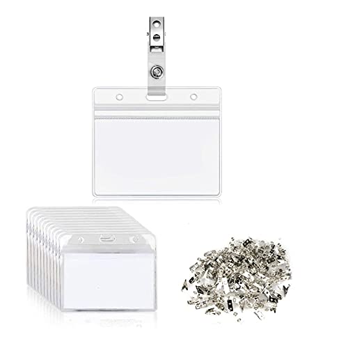 Loopunk ID Badge Holders, 50 Sets Clear Plastic Horizontal Name Badge Holder with Metal Clip for ID Labels Name Tag