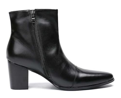 Santimon Mens Boots Casual Patent Leather Chelsea Dress Boots Zipper on Side Mid Calf Boots for Men