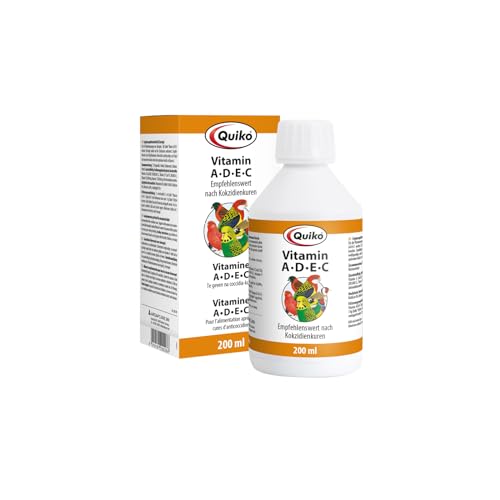 Quiko Vitamine A-D-E-C -200ml pour l'Apport de Vitamines aux Oiseaux d'Ornement, Pigeons Voyageurs et Poules - pour l'Apport de Vitamines après les Cures de Coccidies - Idéal en Situation de Stress