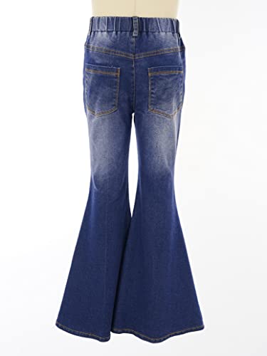 Girls Jeans Denim Elastic Wasit Wide Leg Ruffle Flare Hem Pants Ripped Jeans Distressed Bell-Bottom3