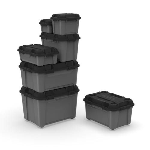 Kreher® Lagerbox Bunker Tough Aufbewahrungsbox mit Deckel und Silikondichtung (IP67/IPX7). Aus robustem Kunststoff in verschiedenen Größen. Ideal für feuchte Räume, Keller, Garage, Camping uvm. (55L)