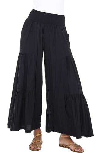 Back From Bali Womens Boho Ruffle Wide Leg High Waist Palazzo Pants with Pockets