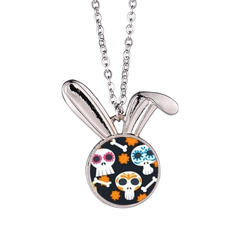 Collier lapin mexicain fleurs pendentif animal illustration bijoux