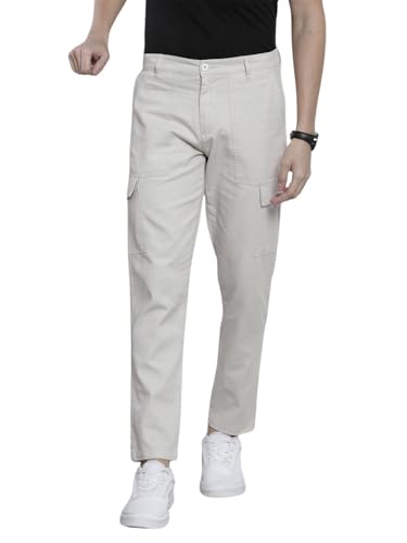 Image of The Indian Garage Co Men Slim Fit Solid Mid-Rise Cargos