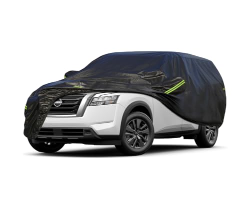 Image of KouKou Waterproof SUV Car Cover Suitable for Nissan Pathfinder from 2004 to 2025, 7 Layers Windproof All Weather Waterproof Outdoor Cover Sun Rain UV Dust Snow Protection. Black