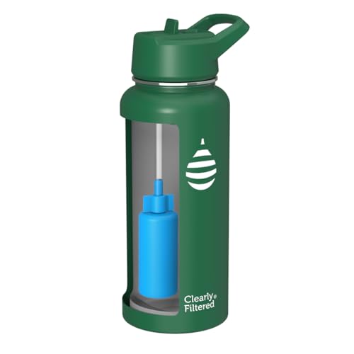 Clearly Filtered Water Bottle | Removes 220+ Contaminants, Double-Wall Insulated Stainless Steel, BPA/BPS Free, Phthalate Free, Filters Flouride Lead Chlorine (32oz, Evergreen)