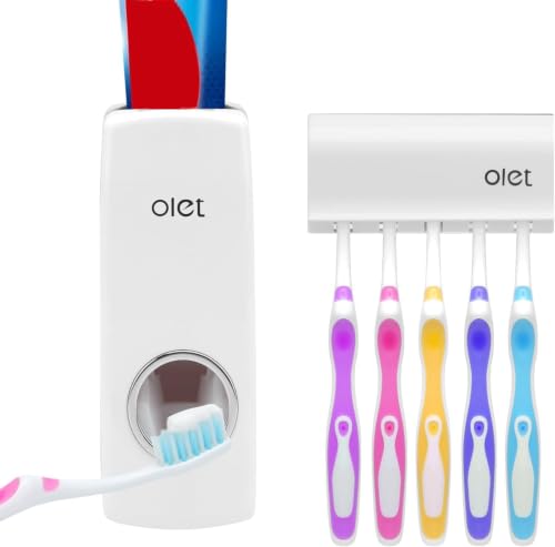 TOWOMO Olet Automatischer Zahnpastaspender Zahnpastapresse und Zahnbürstenhalter Set (Set mit 5 Zahnbürsten).Weiß.