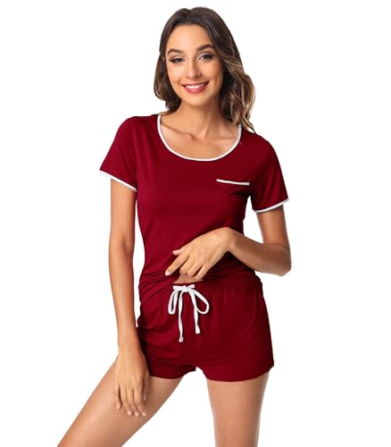 Image of WiWi Viscose from Bamboo Pajamas Set for Women Super Soft Short Sleeve Cooling Summer Plus Size Pjs Sets Sleepwear S-4X
