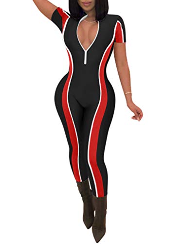 GOKATOSAU Damen Sexy Outfits Casual Kurzarm Stitching Party Club Jumpsuits Cover