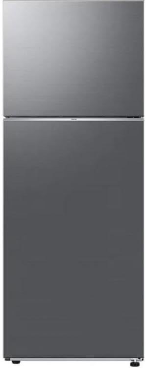 Front view of the Samsung 21 cu.ft. Top Mount Refrigerator in Stainless Steel.