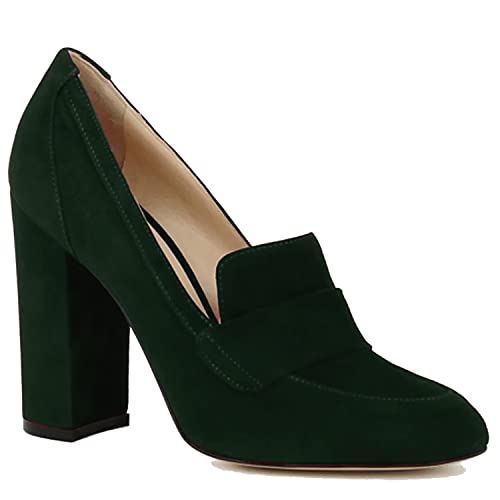 Image of MOOMMO Women Chunky Block Heel Pumps Round Closed Toe Slip On Oxford Loafers Shoes High Heels Snakeskin Work Pump Suede Loafer for Office Ladies Classic Formal Business Professional 4-13 M US