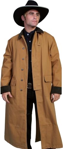 Men's Western Old COWBOY Long Duster Coat Full Length Canvas Jackets (US, Alpha, XX-Large, Regular, Regular, Brown)