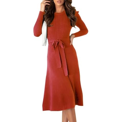 IBAKOM Women's Knitted Midi Dress with Belt Cover