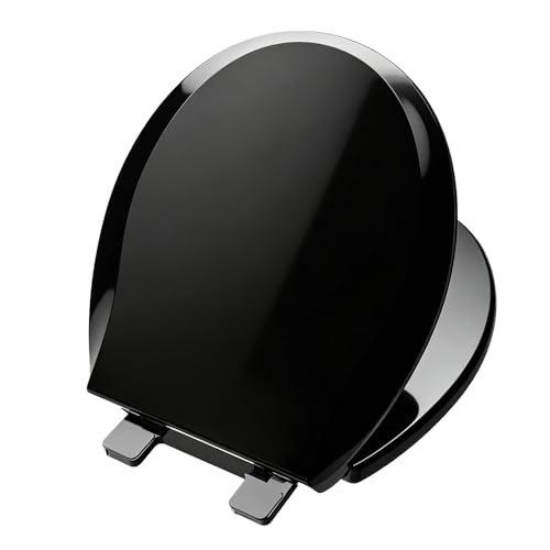 Image of Black Toilet Seat Round, Soft Close, Bottom Fixing, PP Material, Safe and Easy Clean, 16.5 Inch