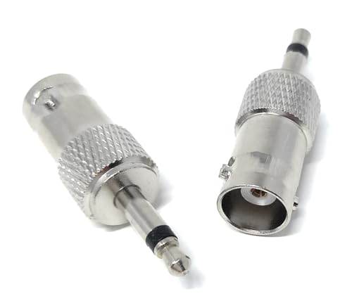 DRUT 2pcs BNC Socket to 3.5mm Male Mono Jack Plug Composite Coax Cable Adapter (Silver)