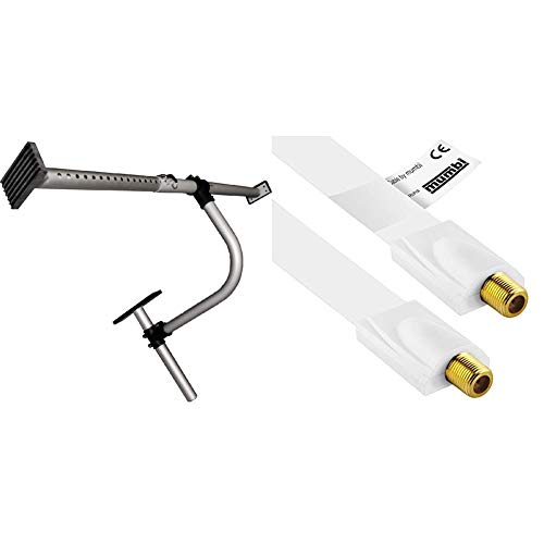 Fensterhalterung Easy Mount für SAT-Spiegel & mumbi 30cm Fensterdurchführung für Sat Kabel (F-Kupplung auf F-Kupplung) extrem flach - weiß