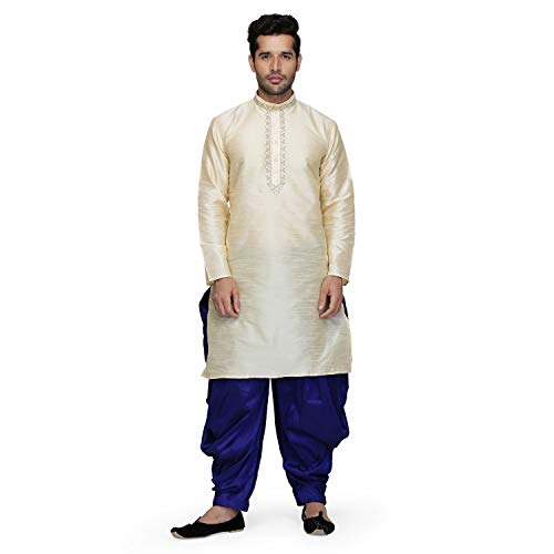 Kurta Salwar de mezcla de seda para hombre talla 42 en color dorado y azul