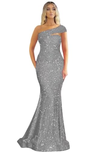 Image of One Shoulder Sequin Prom Dresses Long Sparkly Mermaid Evening Gowns for Women Bodycon Formal Dresses 2025