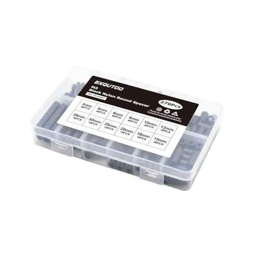 Image of Exqutoo 270Pcs ABS Round Spacers ID 3mm, OD 7mm, Length Ranges from 3mm to 35mm, Non-Threaded Outlet Screw Washers Suitable for M3 Screws Hardware Spacer Bracket, Black