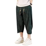 [Inkpoo] メンズ 夏用 ズボン 7分丈 サルエルパンツ テーパードパンツ ワイドパンツ 大きいサイズ ゆったり イージー ぱんつ 涼しい 袴パンツ ボトムス カジュアル オールシーズン対応 Green 3XL