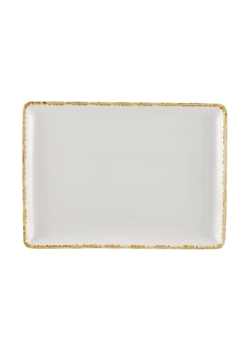 METRO Professional Assiette Rectangulaire Ateo, Porcelaine, 31 x 22 cm, Beige avec Bordure Marron, Lot de 4 (4, 31 x 22 cm)