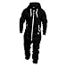 Mens Fleece Lined Hooded Jumpsuit Zip Up Onesie Pajamas One Piece Playsuit Jogger Sweatsuit Overalls with Pockets Black