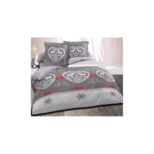 Alpes Blanc - Housse de Couette + 2 taies Coton Chalet Winter Gris 200x200