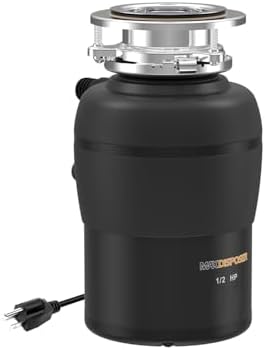 MAX DISPOSER Garbage Disposal 1/2 HP Easy install Quiet with Stopper Power Cord, Kitchen sink Food Waste Disposer Continuous Feed, Stainless Steel Grind Half Horsepower AC Motor Unit (MAX-3)