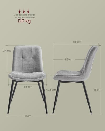 Lot 2 chaises salle à manger chenille gris VASAGLE