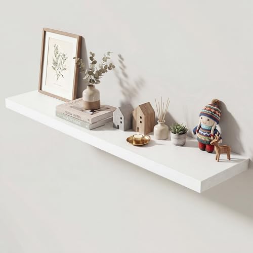 Dreamland 48 Inches Floating Shelves for Wall 9.3 Deep Long Floating Shelves Set of 1 Large Display & Storage Shelf Wall Shelf for Bathroom Bedroom Living Room Kitchen Office White