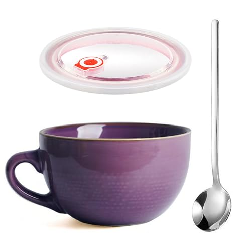 Grande Tasse à Café, 700ml Bol D'avoine, Tasse à Cappuccino, Bols de Salade, Réutilisable Bols à Café avec Anse, Bol à Soupe en éramique Avec Couvercle...