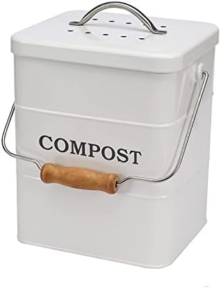 ayacatz Stainless Steel Compost Bin for Kitchen Countertop Compost Bin,1 Gallon, Kitchen Trash Can -Includes Charcoal Filter,Compost Bucket Kitchen Pail Compost with Lid -White