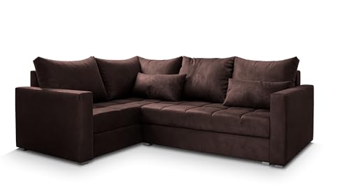 Masseno Canapé d'angle LIRENO L-S avec Fonction Couchage Forme en L, Moderne, avec Coffre de Rangement, Ensemble canapé de Salon - Marron
