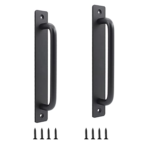 Ulifestar 2 Pack Rustic Barn Door Handles, 7 inch Aluminium Alloy Modern Handles for Sliding Door Kitchen Cabinet Shed with Mounting Screws Black